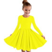 Girls' Yellow A-Line Princess Dress Long Sleeve Stretchy