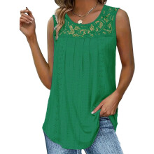 Donkergroene, losse tanktop voor dames met plooien.