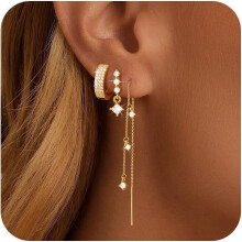 Gold Plated Hoop and Stud Earrings Set for Women 3 Pairs