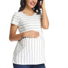 Dámský těhotenský top s kulatým výstřihem, skládanou peplum tunikou, bílý