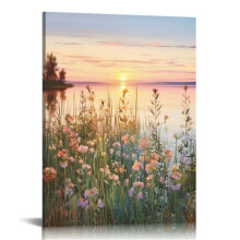 Quadro su tela con tramonto sul lago, 16x20 pollici, verticale.