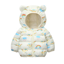 Gewatteerde jas met capuchon voor babyjongens met berenorenprint, wit