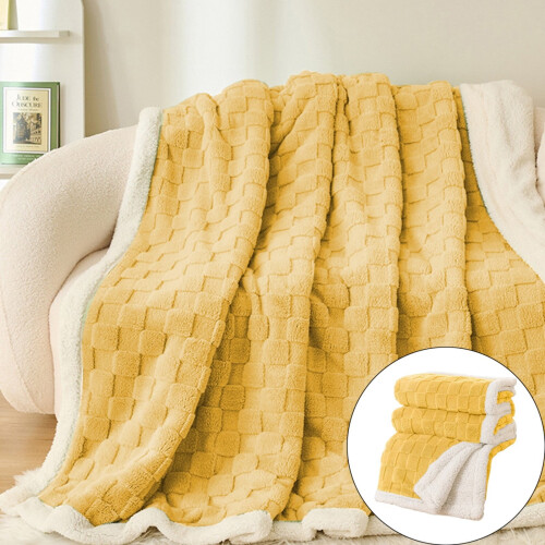 Heated Blanket for Sofa Bed Yellow 3D Grid Design 1