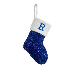 Weihnachtsstrumpf mit Familieninitialen, gestrickt, blau, Wolle