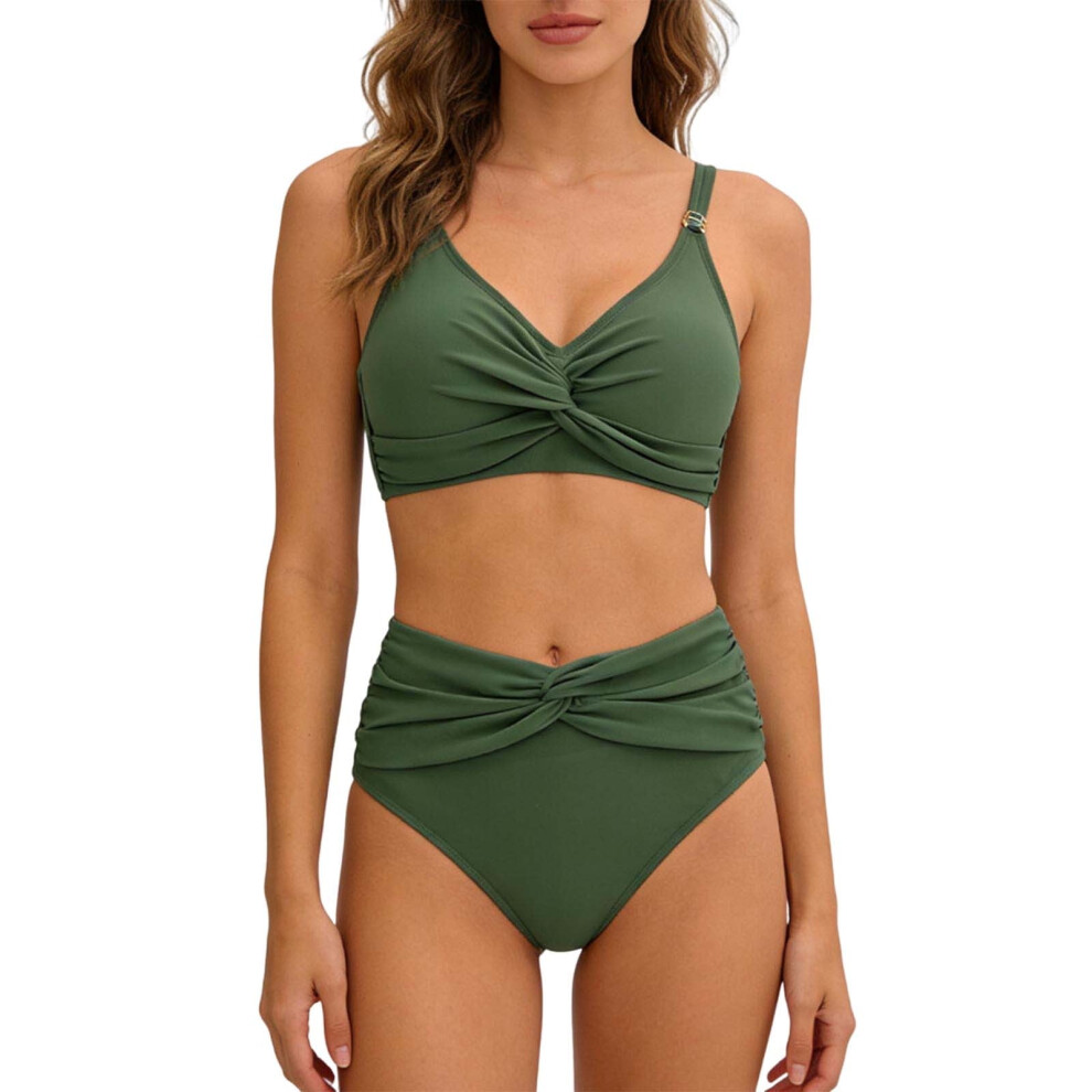 Women's high-waisted solid bikini set polyester blend