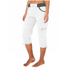 Weiße Damen-Caprihose aus Baumwoll-Hanf-Mischgewebe, hochgeschnitten