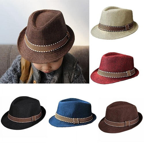 Cappello fedora unisex per bambini, a tesa corta, stile jazz
