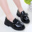 Mädchen-Lederslipper mit Quaste und Schleife, Schulkleid 1