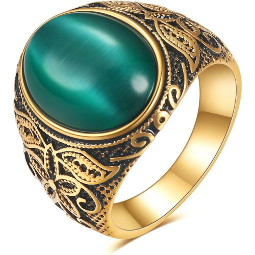 Men's Gothic Tiger Eye and Turquoise Wedding Ring Stainless