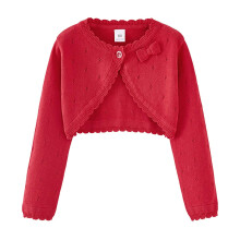 Cardigan Bolero rosso da ragazza, coprispalle corto in maglia con fiocco