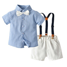 Boys Formal Suit Set Sky Blue Floral Shirt and Shorts