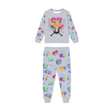 Kerstpyjamaset voor het hele gezin, grijs, lange mouwen, 2-delig, maat 8Y