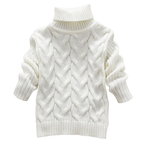 Kids Turtleneck Sweater Cable Knit Long Sleeve White