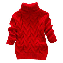 Kindertrui met col, kabelgebreid, rood, lange mouwen
