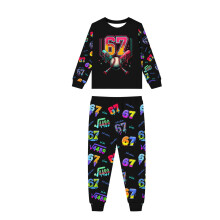 Kerstpyjamaset voor het hele gezin, lange mouwen, zwart, maat 6Y