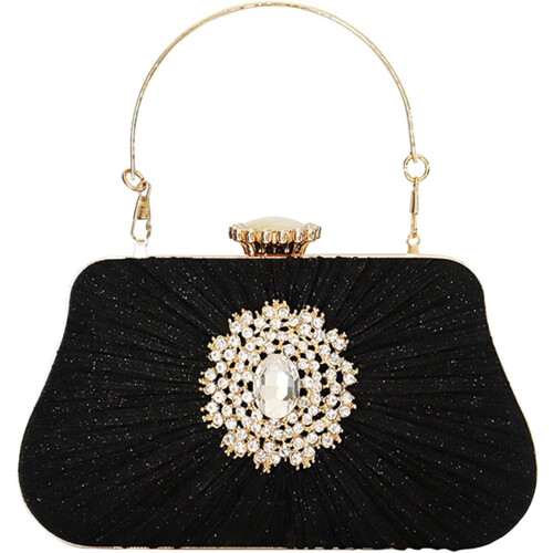 Pochette glitterata da donna, borsa da sera plissettata con