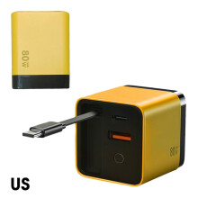 Cargador GaN de 80 W 3 en 1 con cable USB-C y 2 puertos