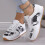 Γυναικεία casual sneakers σε λευκό χρώμα με λεοπάρ patchwork και χοντρή σόλα 1