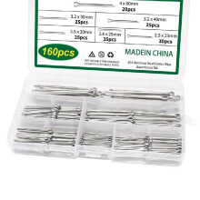 Jeu de 160 goupilles fendues en acier inoxydable, 6 tailles