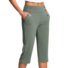 Pantaloni capri da donna a vita alta, verde menta, taglie S-5XL