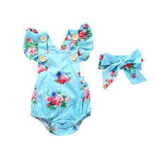 Baby bodysuit layette sæt ærmeløs heldragt med blomst
