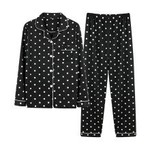 Conjunto de pijama feminino preto, blusa de manga comprida e calça, tamanho XL
