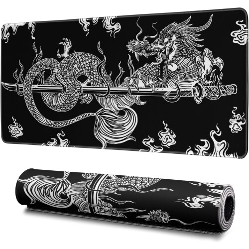 Dragon gaming mouse pad, μαύρο, μεγάλο, 31,5x11,8 ιντσών, με αντιολισθητική βάση 3 χιλιοστών, 1