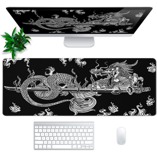 Dragon gaming mouse pad, μαύρο, μεγάλο, 31,5x11,8 ιντσών, με αντιολισθητική βάση 3 χιλιοστών, 2