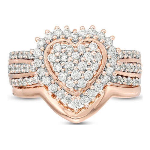 Anello a forma di cuore da donna, gioiello alla moda, 2 pezzi