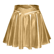 Damen-Minirock in A-Linie mit Metallic-Effekt, plissiert, goldfarben