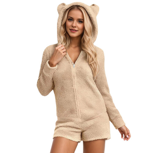 Fleece-hettegenser til dame, nattøyshorts og jumpsuit