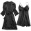 Conjunto de vestido robe de renda de seda preta para mulheres 1