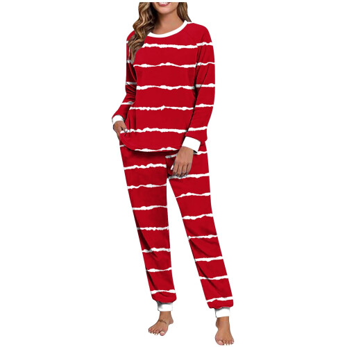 Dame vinterpyjamassæt med dobbelt fleeceprint og raglanprint