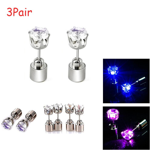 LED-Ohrringe mit Leuchteffekt, Edelstahl, 3 Paar