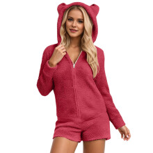Fleece onesie met capuchon voor dames, pyjama/jumpsuit
