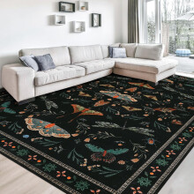 Insect Area Rug Farmhouse Style Black 8'x10' Low Pile
