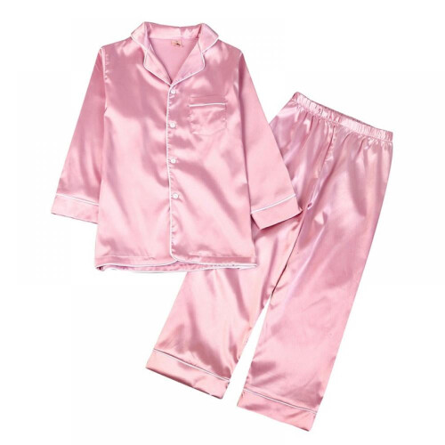 Babyflicka Satin Pyjamas Set Långärmad 2 Delar