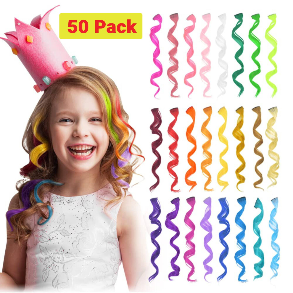 Colored Hair Extensions for Kids Rainbow Clip-in 24 Pcs