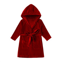 Bata de baño infantil de forro polar con cinturón, color rojo, tallas 2T-4T.