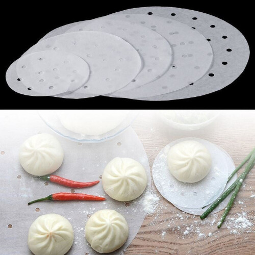 Bamboo steamer paper liners round perforated 100 pcs 1