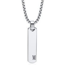 Collar con inicial de barra para hombre, acero inoxidable, 61 cm (24 pulgadas)