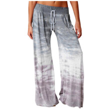 Damen-Freizeithose mit weitem Bein, lockerem Farbverlauf und Batikmuster, Grau