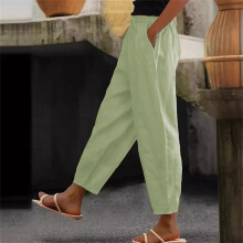 Women's Elastic Waist Straight-Leg Pants with Pockets