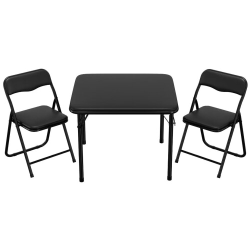 Conjunto de mesa e cadeiras dobráveis infantis com 3 peças e almofada preta em PU.