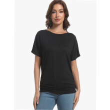 T-shirt décontracté pour femme à manches dolman et col bateau froncé