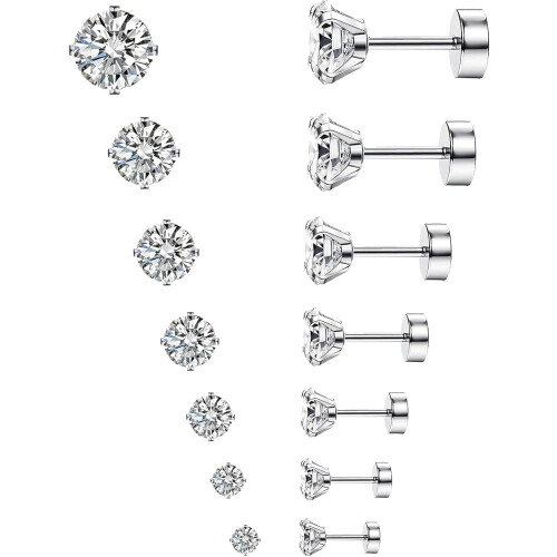 Stainless Steel Cartilage Studs 7 Pairs 2–8mm