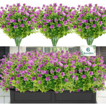 Lot de 6 bouquets de fleurs artificielles d'extérieur, plantes en plastique résistant aux UV, compatibles avec vases et jardinières, fougères
