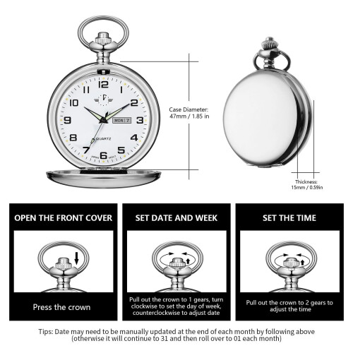BOSHIYA quartz pocket watch for men with chain 2