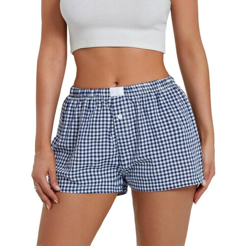 Karierte Damen-Freizeitshorts mit elastischem Bund
