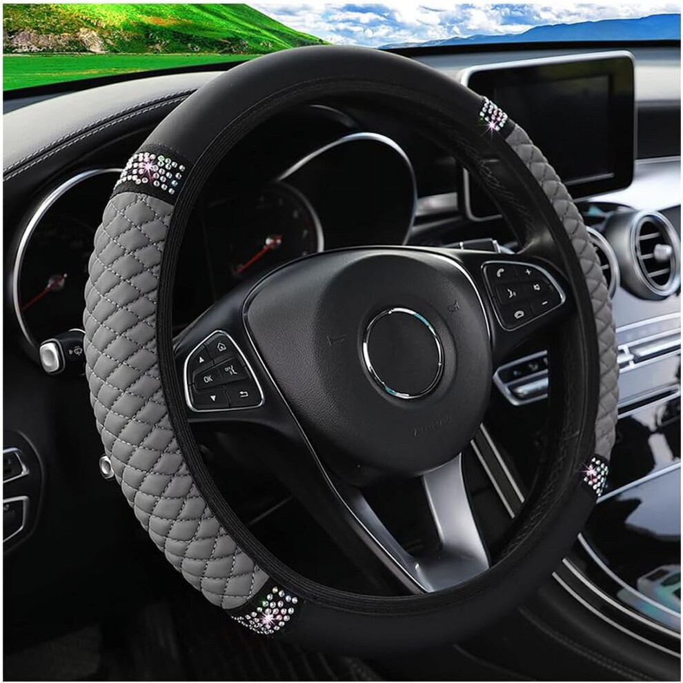 Rhinestone Steering Wheel Cover 15 Inch Gray 9023022192295